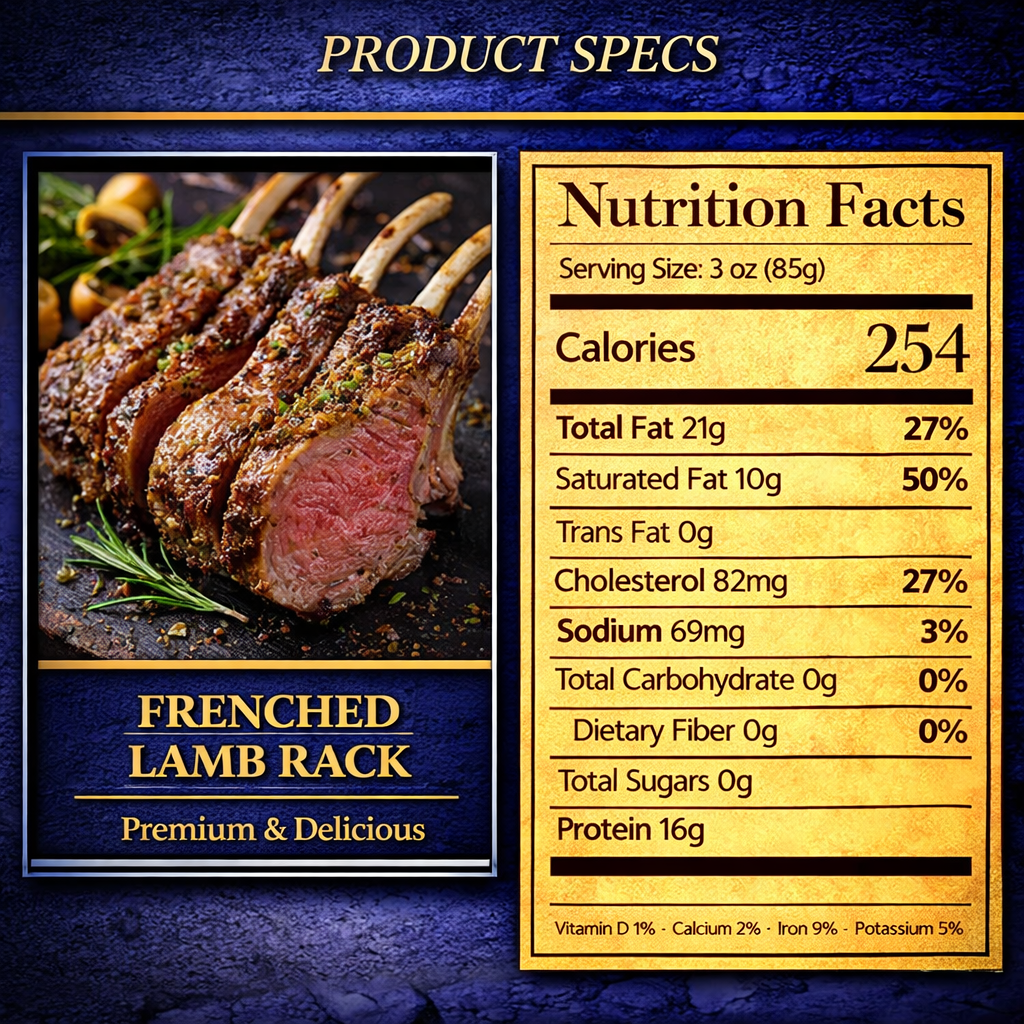 Frenched Lamb Rack  (1-6 Racks, 8-Rib Each)