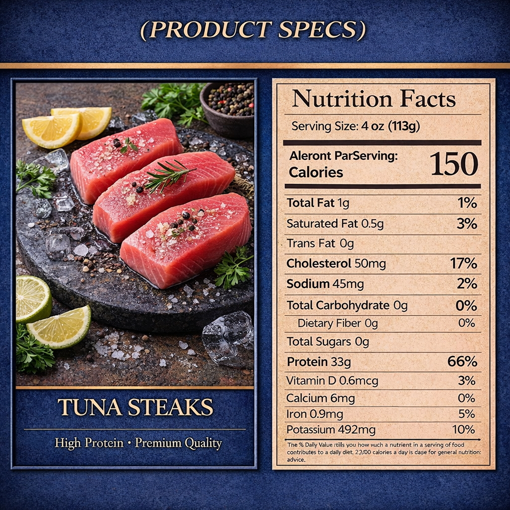 Yellowfin Tuna Steaks (6-8 oz portion , 2-10 lbs Packs)